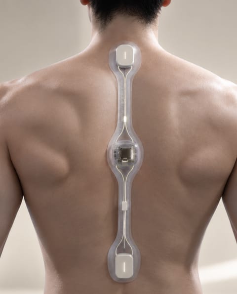 Slim patch placed along a person’s spine.