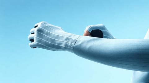 Outstretched arm wearing a fitted sleeve and glove.